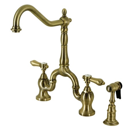 Kingston Brass Bridge Kitchen Faucet with Brass Sprayer, Antique Brass KS7753BALBS